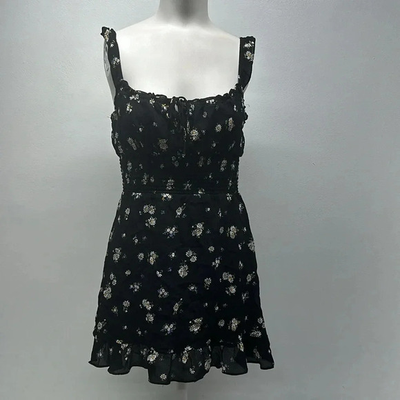 Reformation Silvia Mini Dress Sleeveless Floral Daisy Printed Black Size Small - Picture 2 of 12